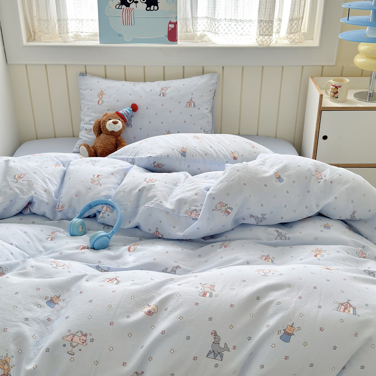 91家纺网 家纺一手货源 找家纺 于果 2025新款全棉双层纱四件套（第六批） 马戏团-兰