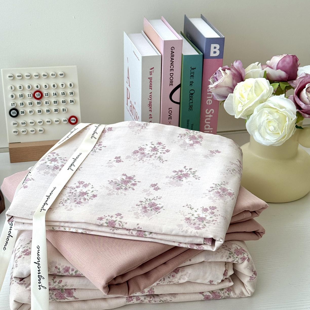 91家纺网 家纺一手货源 找家纺 于果 2025新款全棉双层纱四件套（第六批） 桃山雾-粉