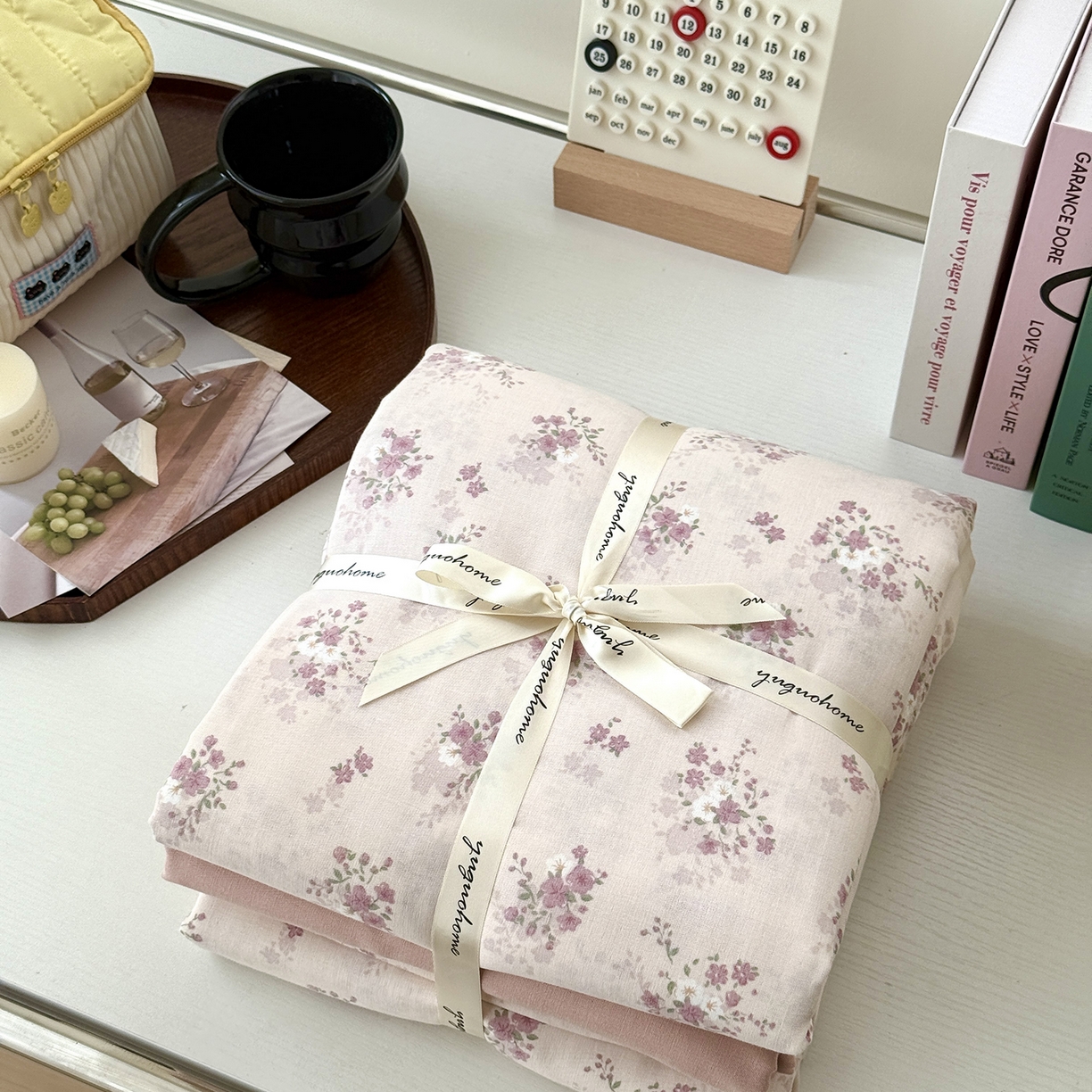 于果 2025新款全棉双层纱四件套（第六批） 桃山雾-粉