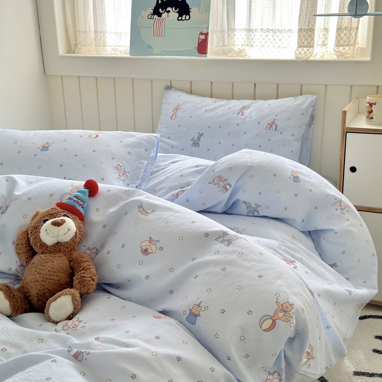 91家纺网 家纺一手货源 找家纺 于果 2025新款全棉双层纱四件套（第六批） 马戏团-兰