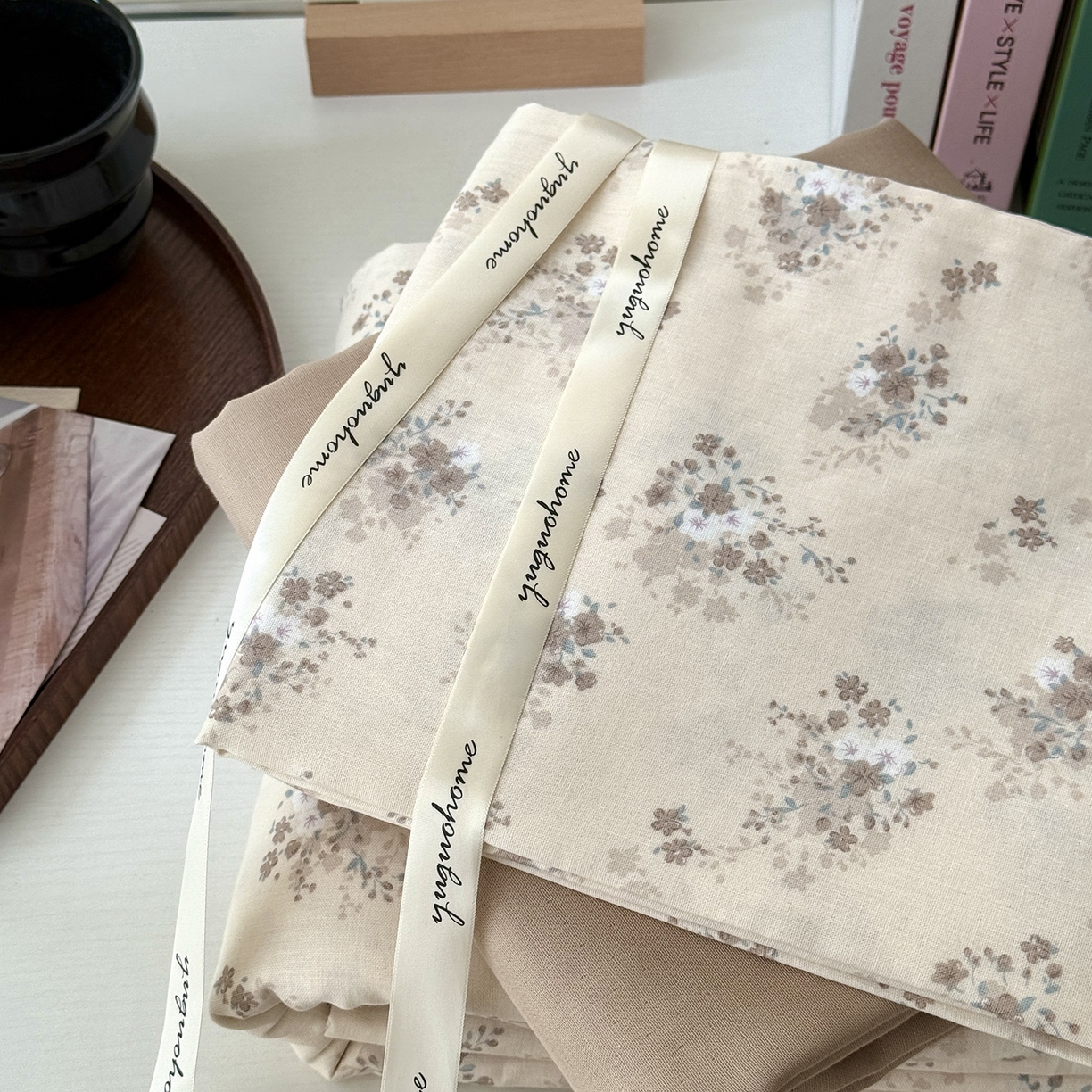 91家纺网 家纺一手货源 找家纺 于果 2025新款全棉双层纱四件套（第六批） 桃山雾-米