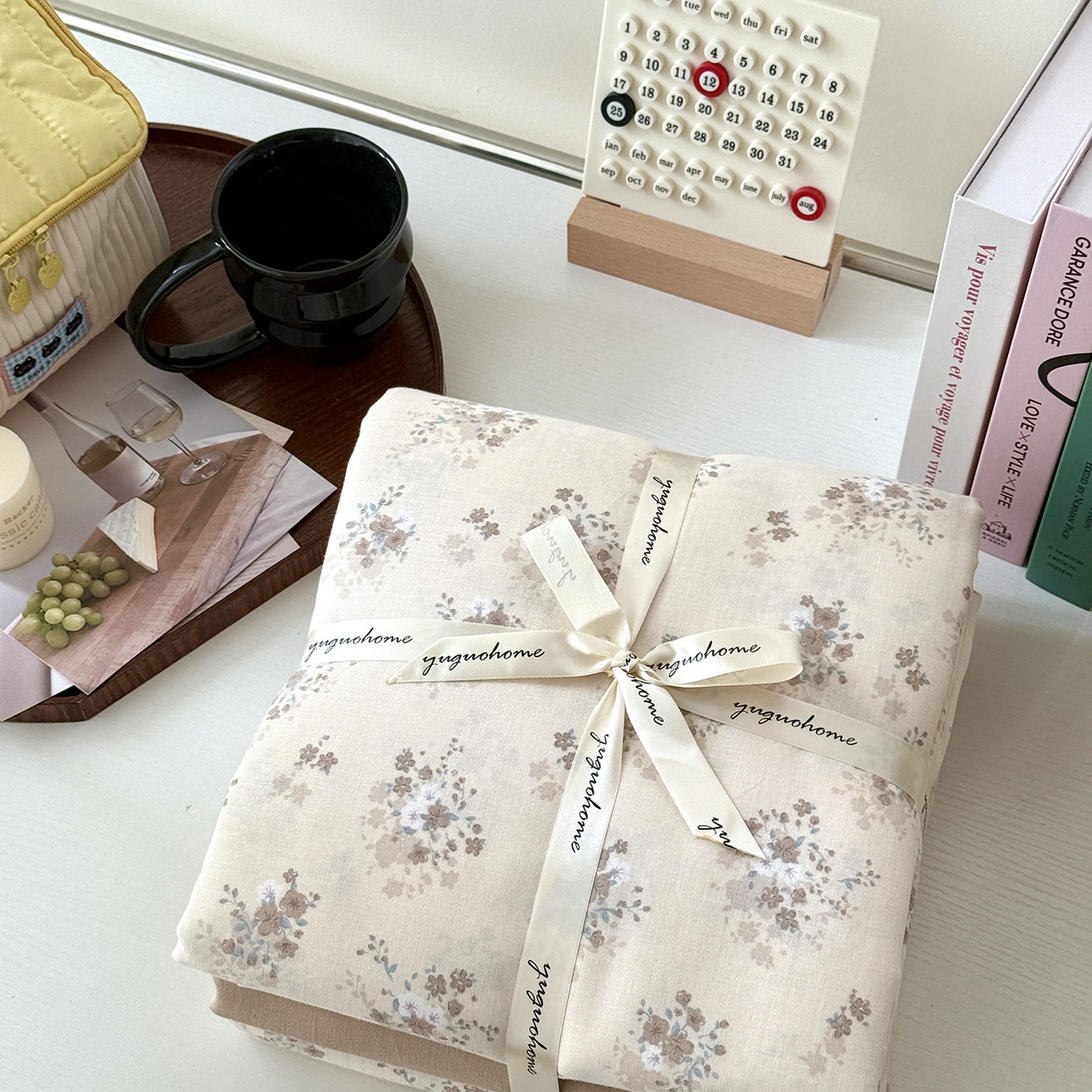 于果 2025新款全棉双层纱四件套（第六批） 桃山雾-米