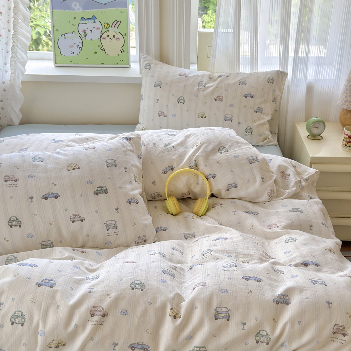 91家纺网 家纺一手货源 找家纺 于果 2025新款全棉双层纱四件套（第六批） 小汽车