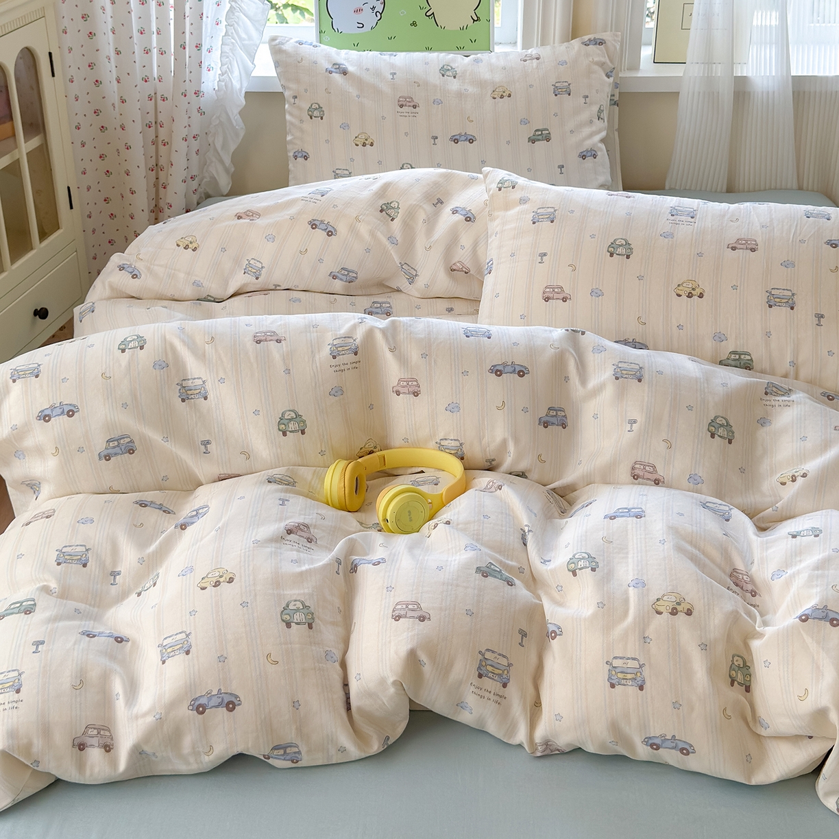 91家纺网 家纺一手货源 找家纺 于果 2025新款全棉双层纱四件套（第六批） 小汽车