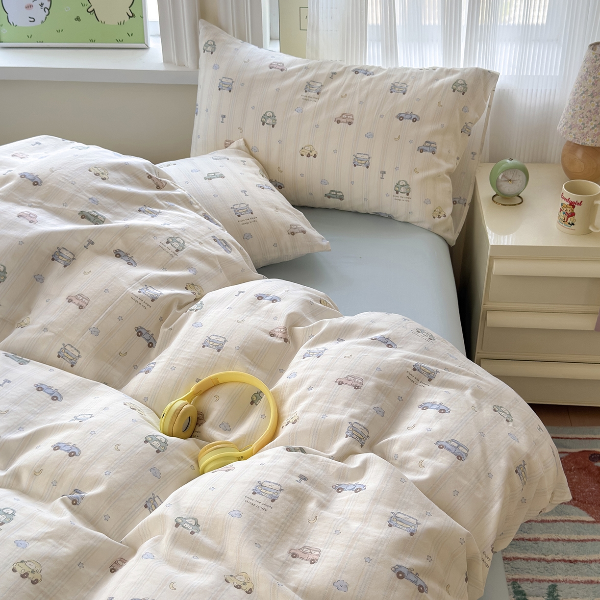 91家纺网 家纺一手货源 找家纺 于果 2025新款全棉双层纱四件套（第六批） 小汽车