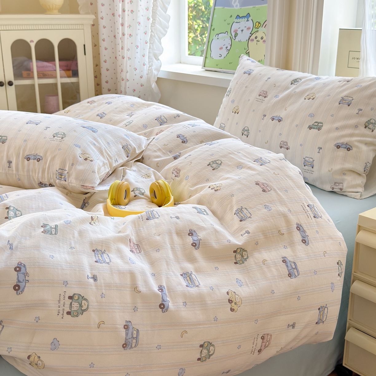 91家纺网 家纺一手货源 找家纺 于果 2025新款全棉双层纱四件套（第六批） 小汽车