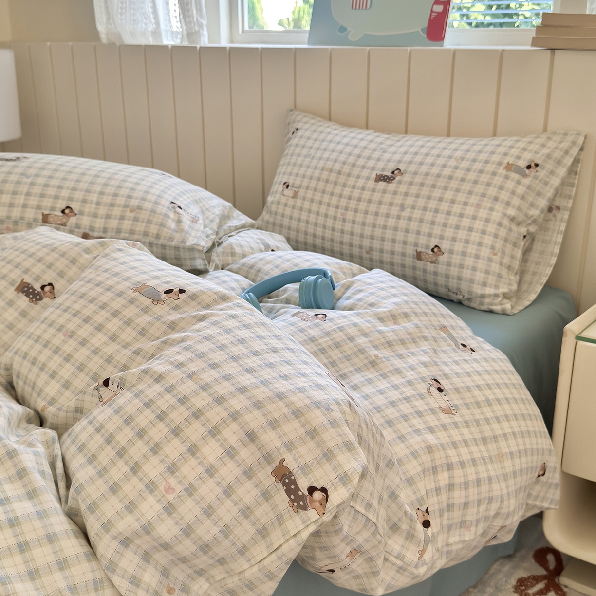 91家纺网 家纺一手货源 找家纺 于果 2025新款全棉双层纱四件套（第六批） 律动狗-兰