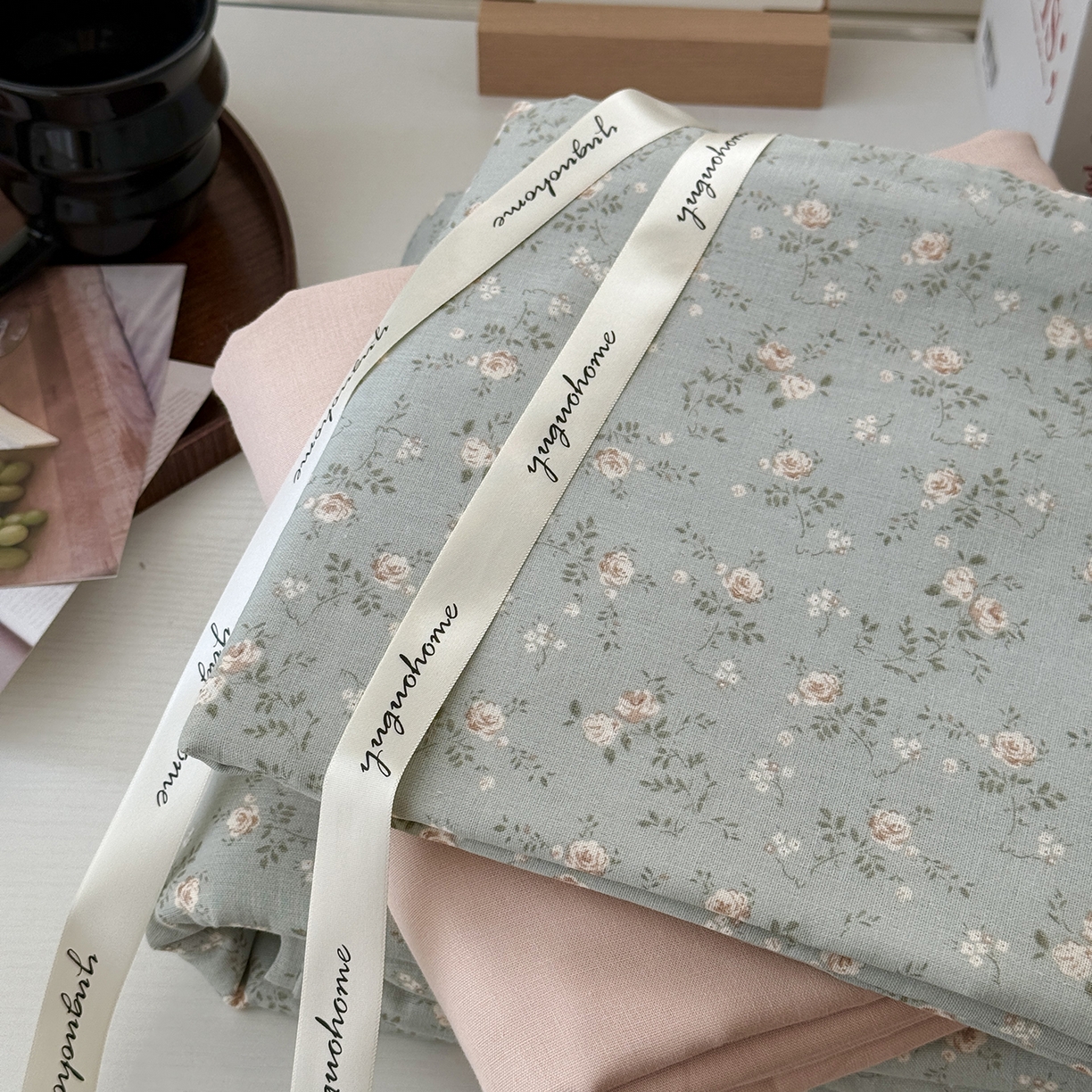 91家纺网 家纺一手货源 找家纺 于果 2025新款全棉双层纱四件套（第六批） 星奈-绿