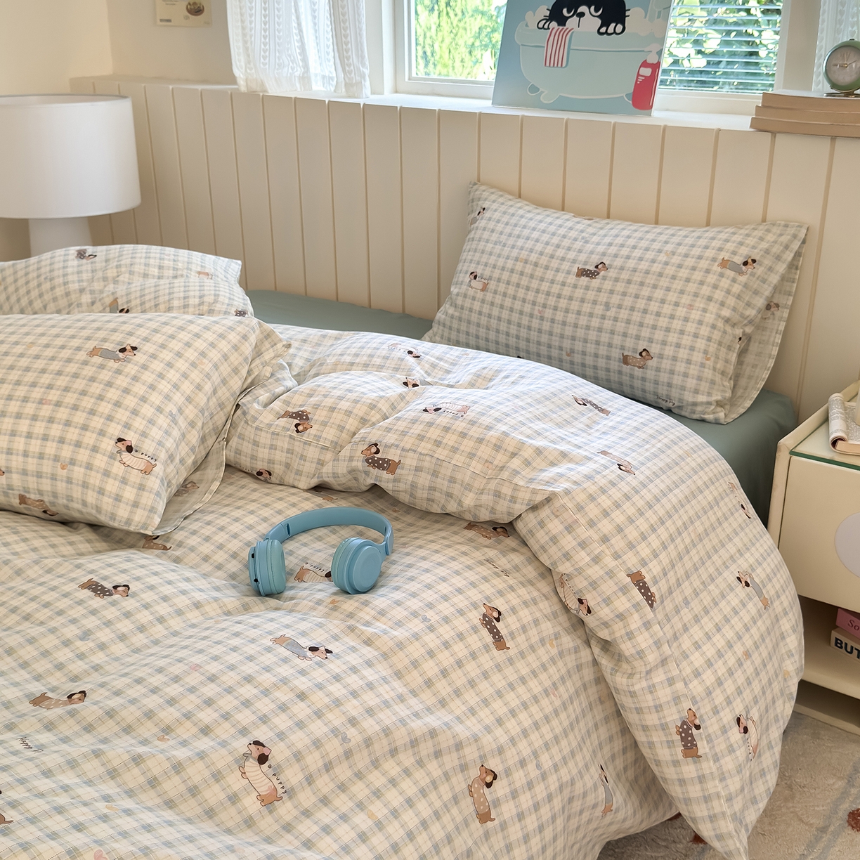 91家纺网 家纺一手货源 找家纺 于果 2025新款全棉双层纱四件套（第六批） 律动狗-兰