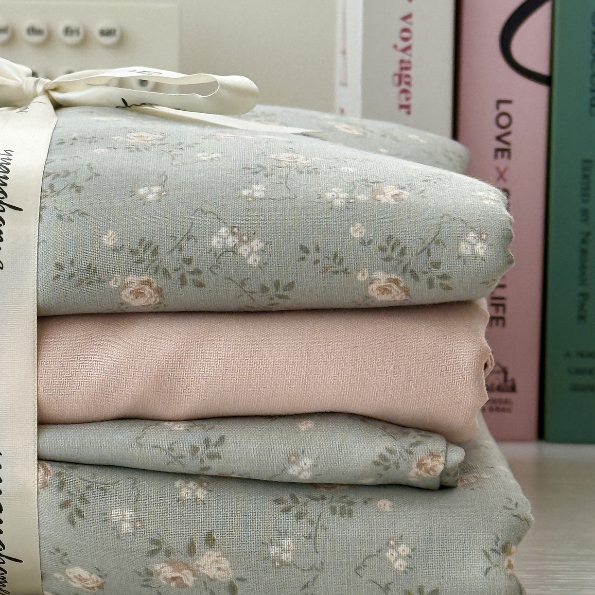 91家纺网 家纺一手货源 找家纺 于果 2025新款全棉双层纱四件套（第六批） 星奈-绿