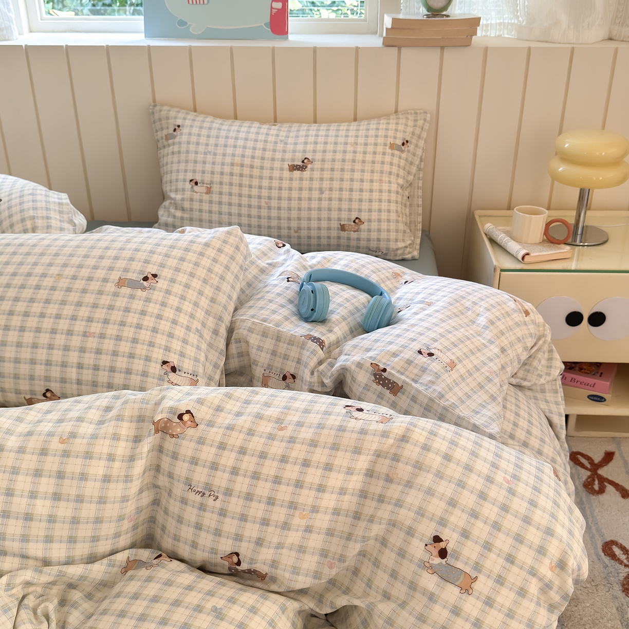 91家纺网 家纺一手货源 找家纺 于果 2025新款全棉双层纱四件套（第六批） 律动狗-兰