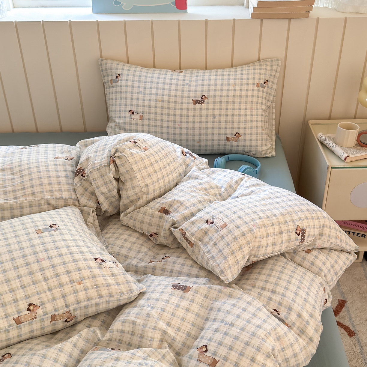 91家纺网 家纺一手货源 找家纺 于果 2025新款全棉双层纱四件套（第六批） 律动狗-兰