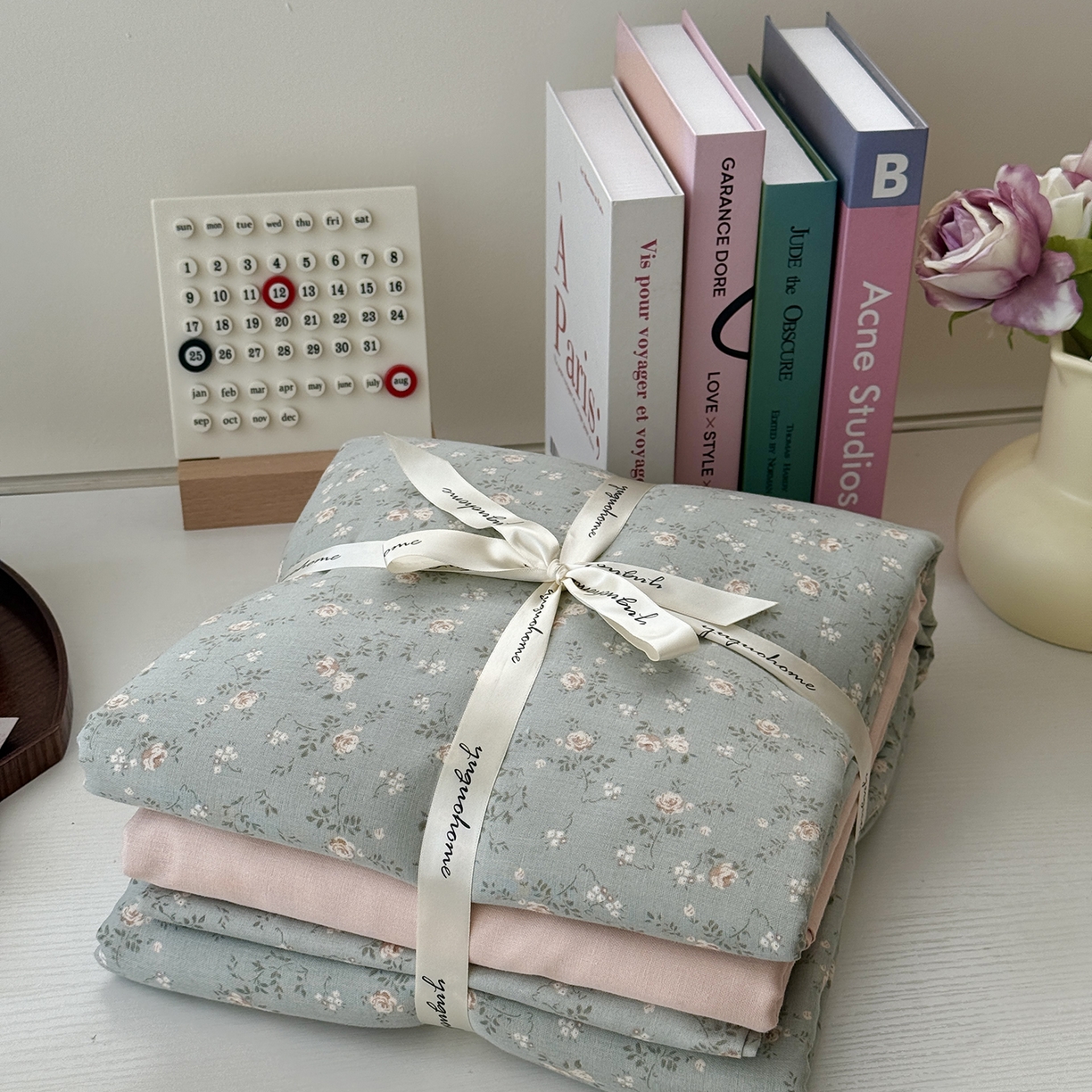 91家纺网 家纺一手货源 找家纺 于果 2025新款全棉双层纱四件套（第六批） 星奈-绿