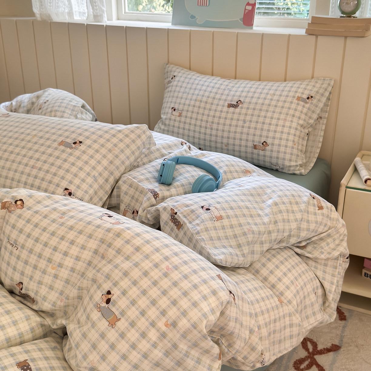 91家纺网 家纺一手货源 找家纺 于果 2025新款全棉双层纱四件套（第六批） 律动狗-兰