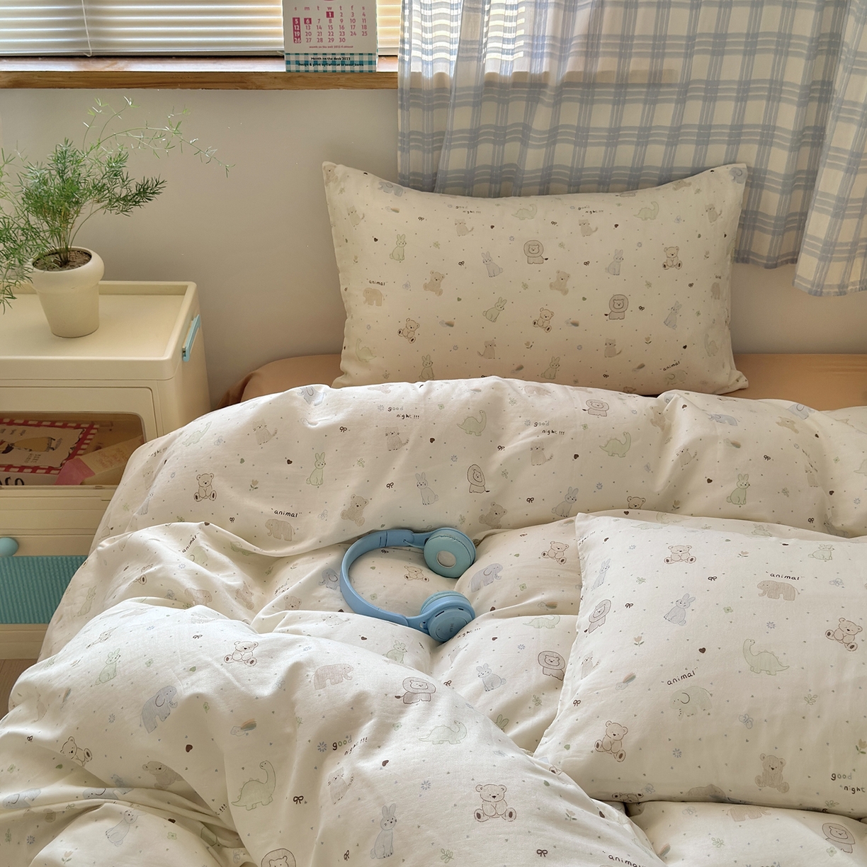 91家纺网 家纺一手货源 找家纺 于果 2025新款全棉双层纱四件套（第六批） 动物派对