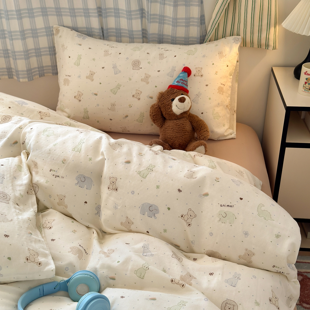 91家纺网 家纺一手货源 找家纺 于果 2025新款全棉双层纱四件套（第六批） 动物派对