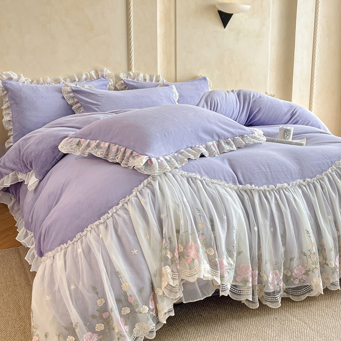 91家纺网 家纺一手货源 找家纺 （总）绒掌柜 （总）2025新款消光级牛奶绒婴儿绒刺绣花边工艺款四件套（品质含买家秀）—巴黎系列