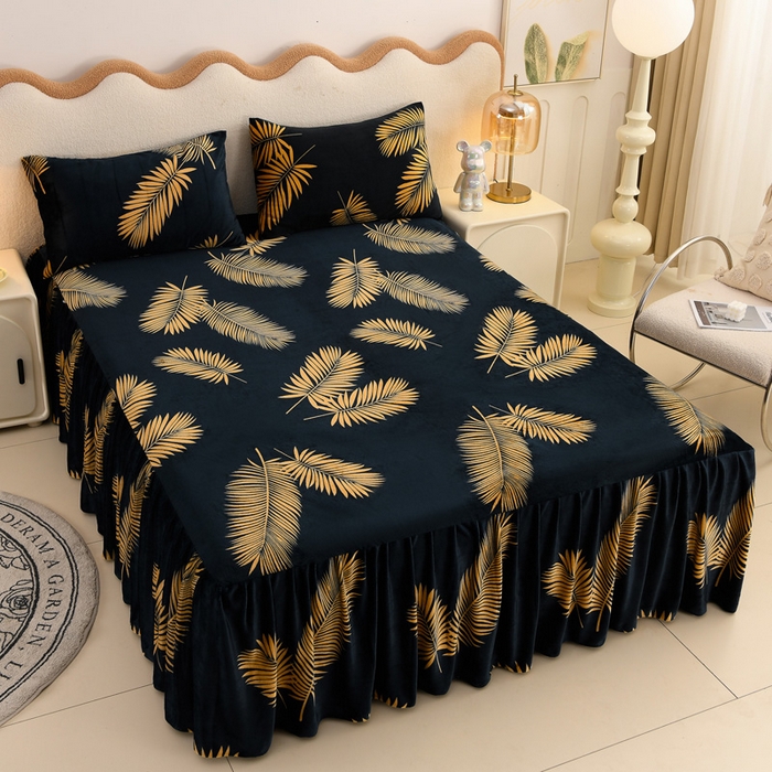 91家纺网 家纺一手货源 找家纺 （总）圣靓 2025新款高克重牛奶绒印花床裙三件套