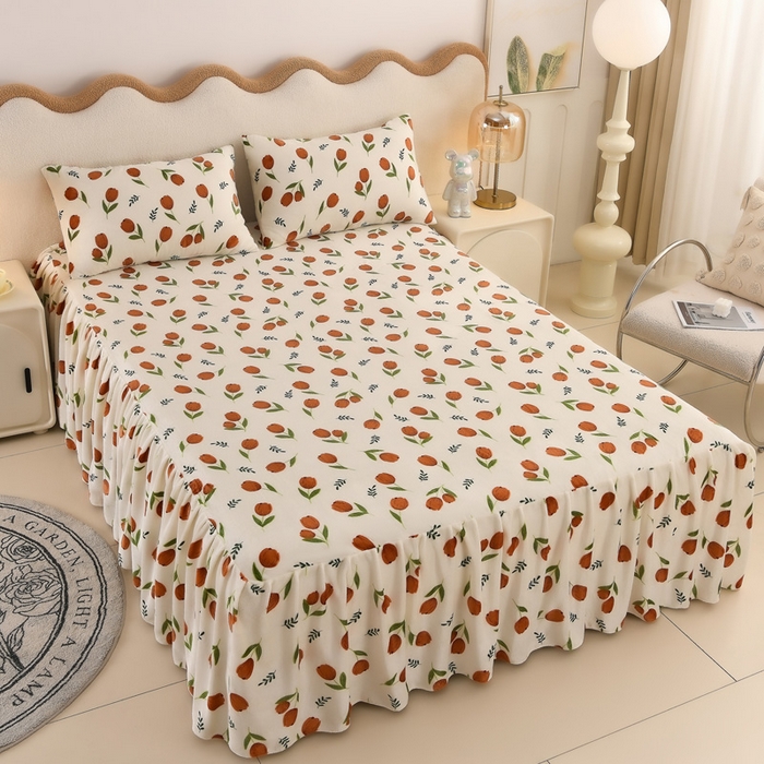 91家纺网 家纺一手货源 找家纺 （总）圣靓 2025新款高克重牛奶绒印花床裙三件套