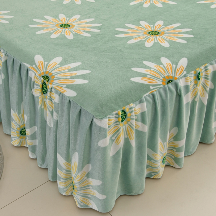 91家纺网 家纺一手货源 找家纺 圣靓 2025新款高克重牛奶绒印花床裙三件套 冬日暖阳