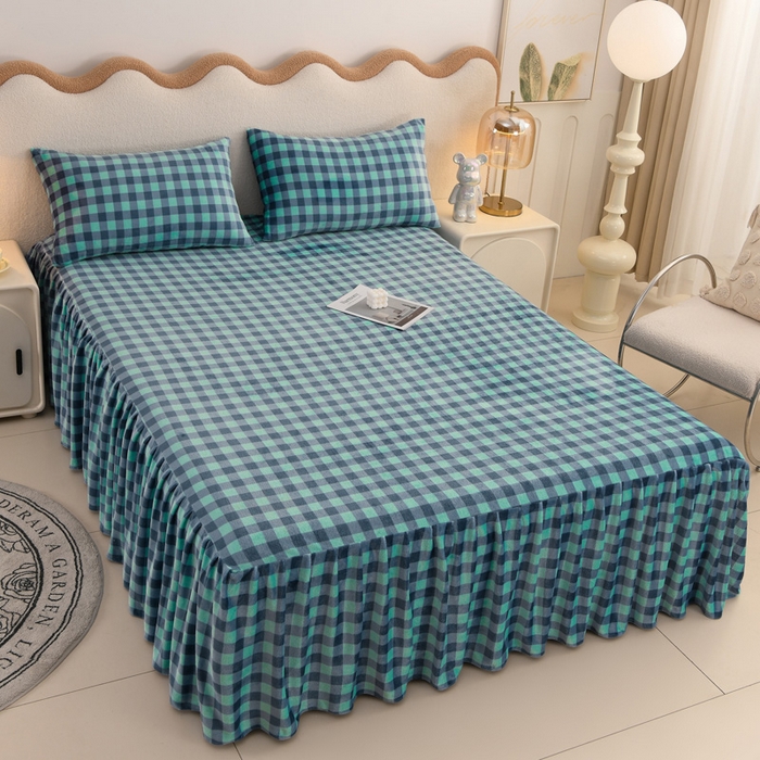 91家纺网 家纺一手货源 找家纺 （总）圣楚 2025新款牛奶绒印花床裙三件套