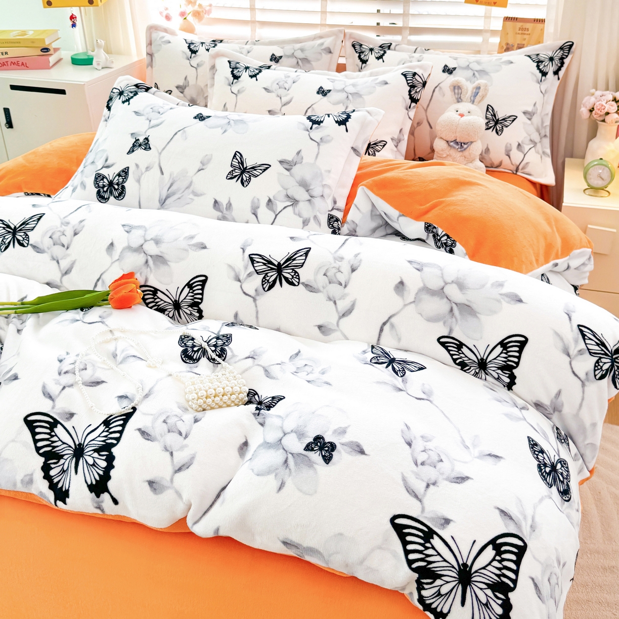 91家纺网 家纺一手货源 找家纺 肖恩毯业 2025新款印花牛奶绒四件套 蝶恋