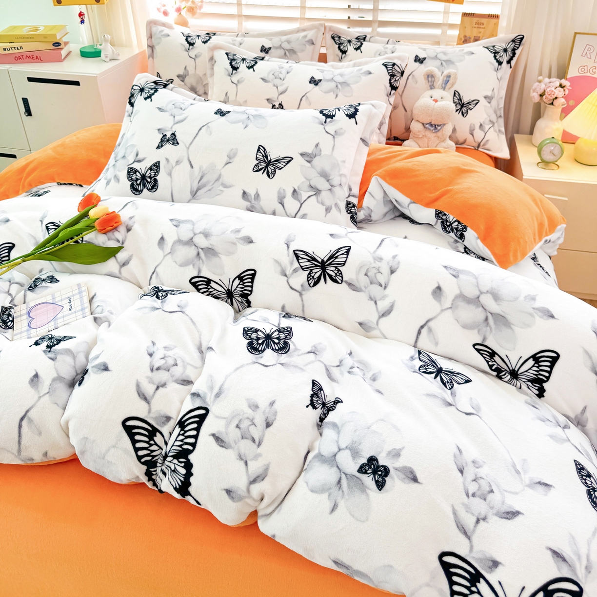 91家纺网 家纺一手货源 找家纺 肖恩毯业 2025新款印花牛奶绒四件套 蝶恋