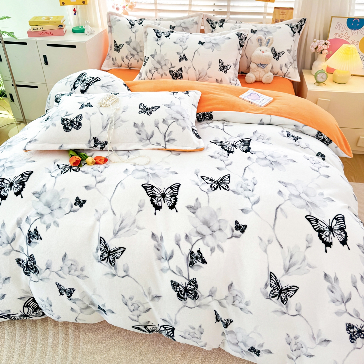 91家纺网 家纺一手货源 找家纺 肖恩毯业 2025新款印花牛奶绒四件套 蝶恋