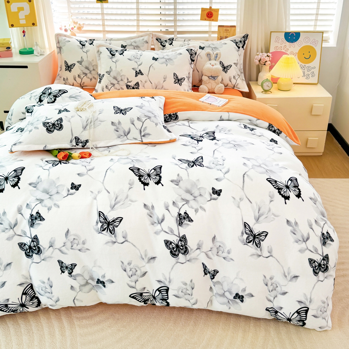 91家纺网 家纺一手货源 找家纺 肖恩毯业 2025新款印花牛奶绒四件套 蝶恋