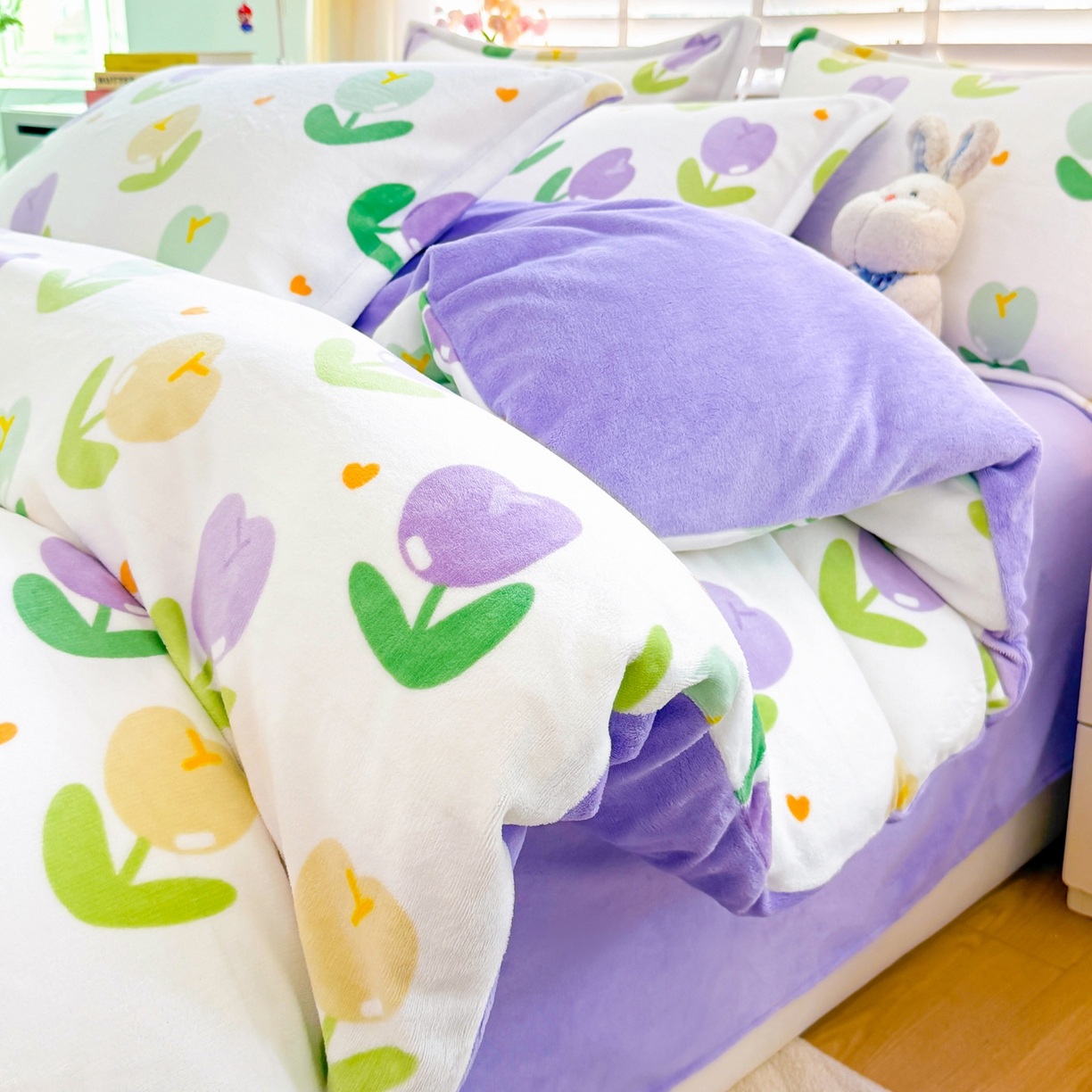 肖恩毯业 2025新款印花牛奶绒四件套 郁金香