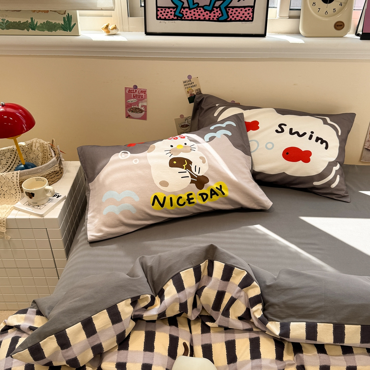 91家纺网 家纺一手货源 找家纺 珺柔家纺 2025新款数码印花枕套全棉磨毛毛巾绣卡通四件套 海底世界