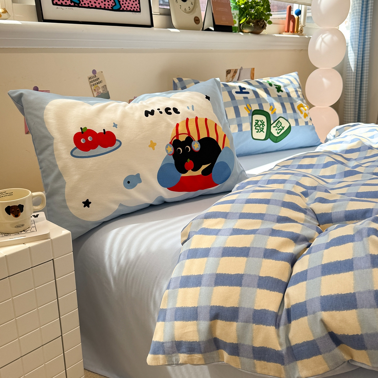 91家纺网 家纺一手货源 找家纺 珺柔家纺 2025新款数码印花枕套全棉磨毛毛巾绣卡通四件套 马上发财