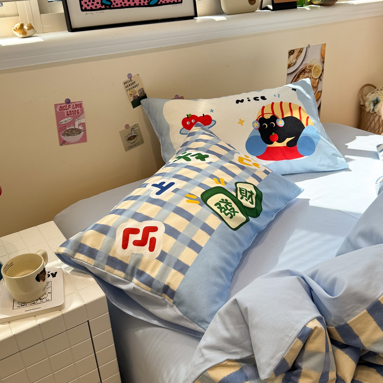 91家纺网 家纺一手货源 找家纺 珺柔家纺 2025新款数码印花枕套全棉磨毛毛巾绣卡通四件套 马上发财