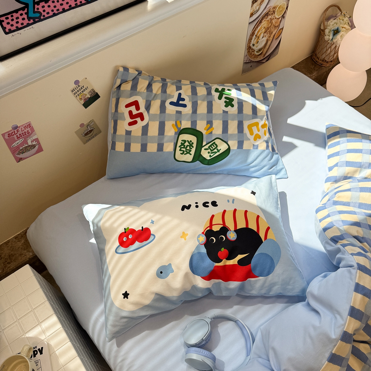 91家纺网 家纺一手货源 找家纺 珺柔家纺 2025新款数码印花枕套全棉磨毛毛巾绣卡通四件套 马上发财