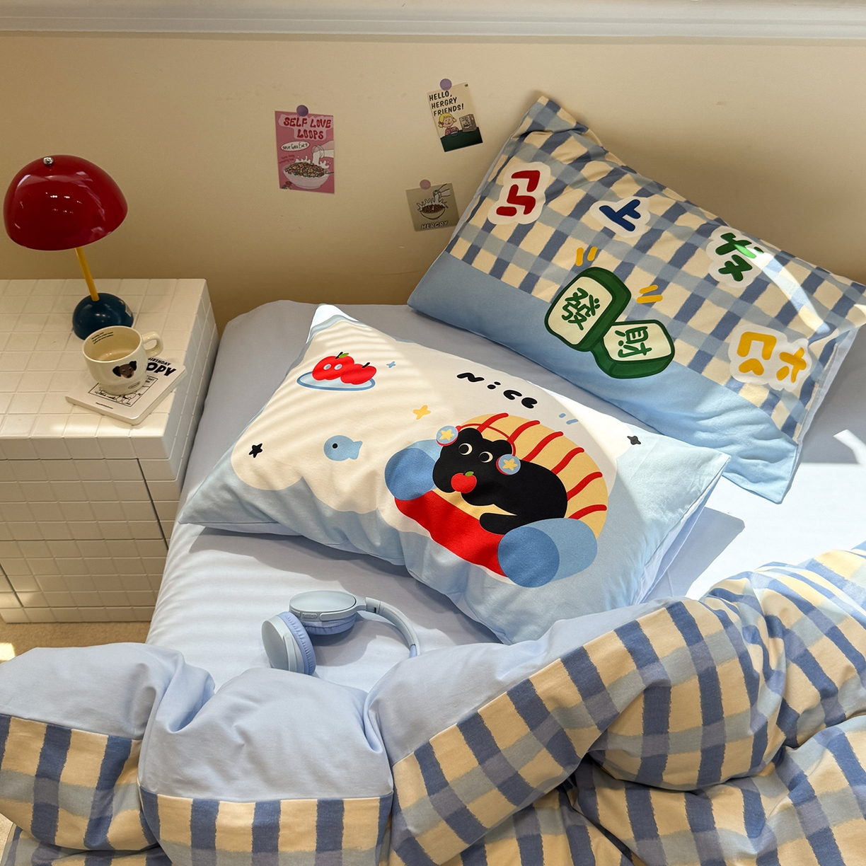 91家纺网 家纺一手货源 找家纺 珺柔家纺 2025新款数码印花枕套全棉磨毛毛巾绣卡通四件套 马上发财