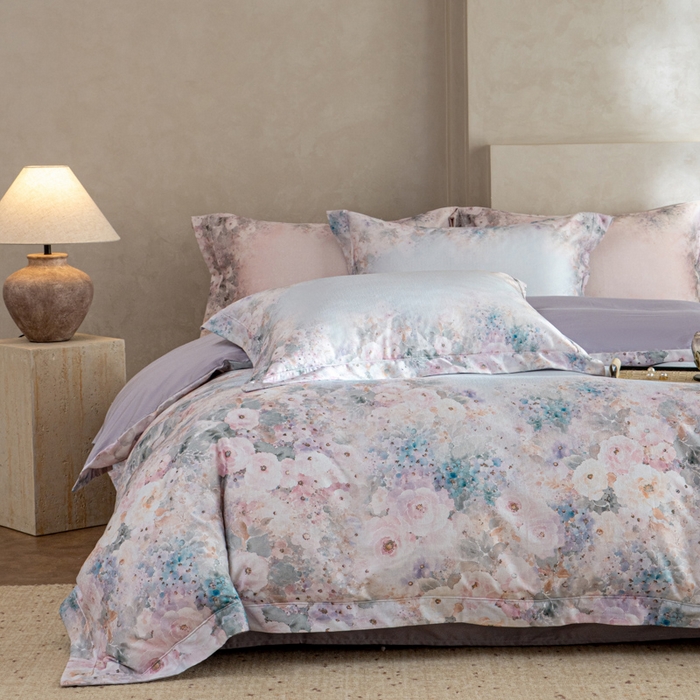 91家纺网 家纺一手货源 找家纺 梵克保罗 2025秋冬新款银丝提花加数码印花四件套 安娜-紫丁香