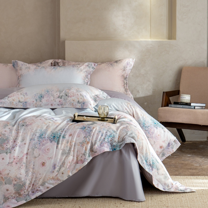 91家纺网 家纺一手货源 找家纺 梵克保罗 2025秋冬新款银丝提花加数码印花四件套 安娜-紫丁香