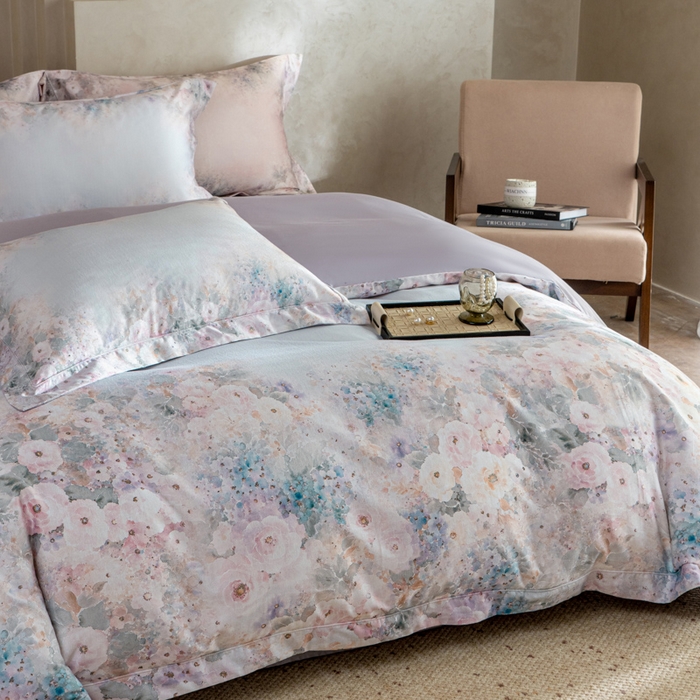 91家纺网 家纺一手货源 找家纺 梵克保罗 2025秋冬新款银丝提花加数码印花四件套 安娜-紫丁香