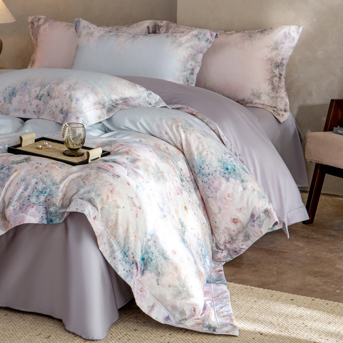 91家纺网 家纺一手货源 找家纺 梵克保罗 2025秋冬新款银丝提花加数码印花四件套 安娜-紫丁香