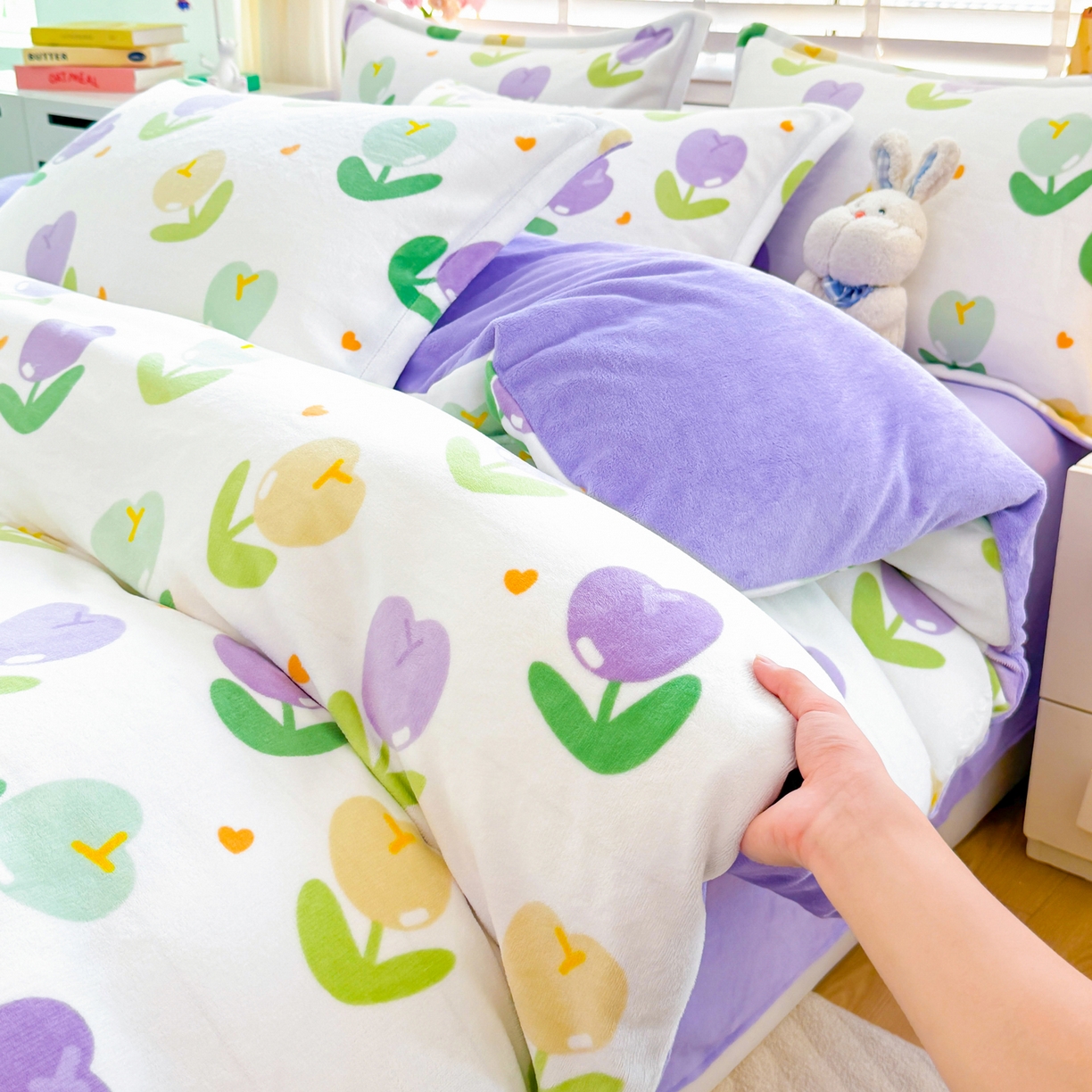 91家纺网 家纺一手货源 找家纺 坦客毯业 2025新款印花牛奶绒四件套 郁金香