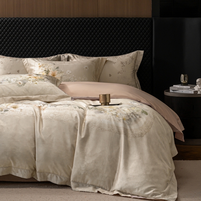 91家纺网 家纺一手货源 找家纺 梵克保罗 2025秋冬新款银丝提花加数码印花四件套 艾琳娜