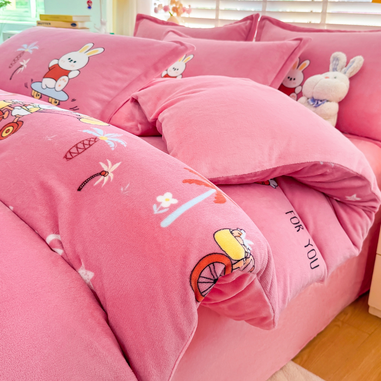 坦客毯业 2025新款印花牛奶绒四件套 萌宠