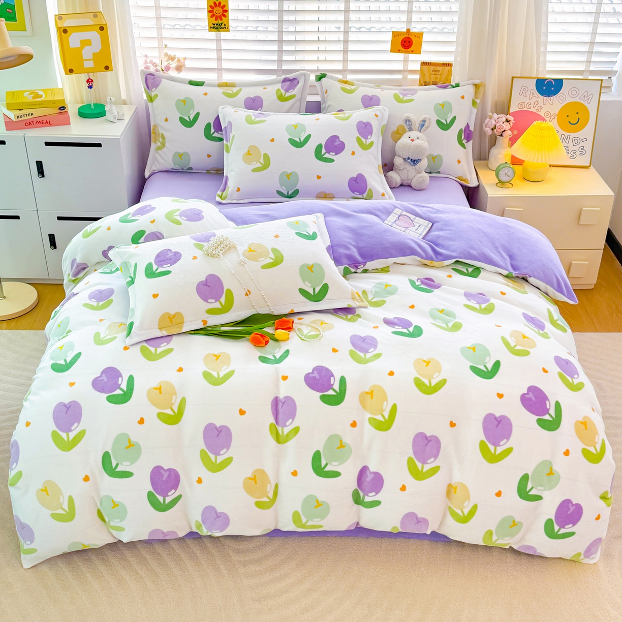 91家纺网 家纺一手货源 找家纺 坦客毯业 2025新款印花牛奶绒四件套 郁金香