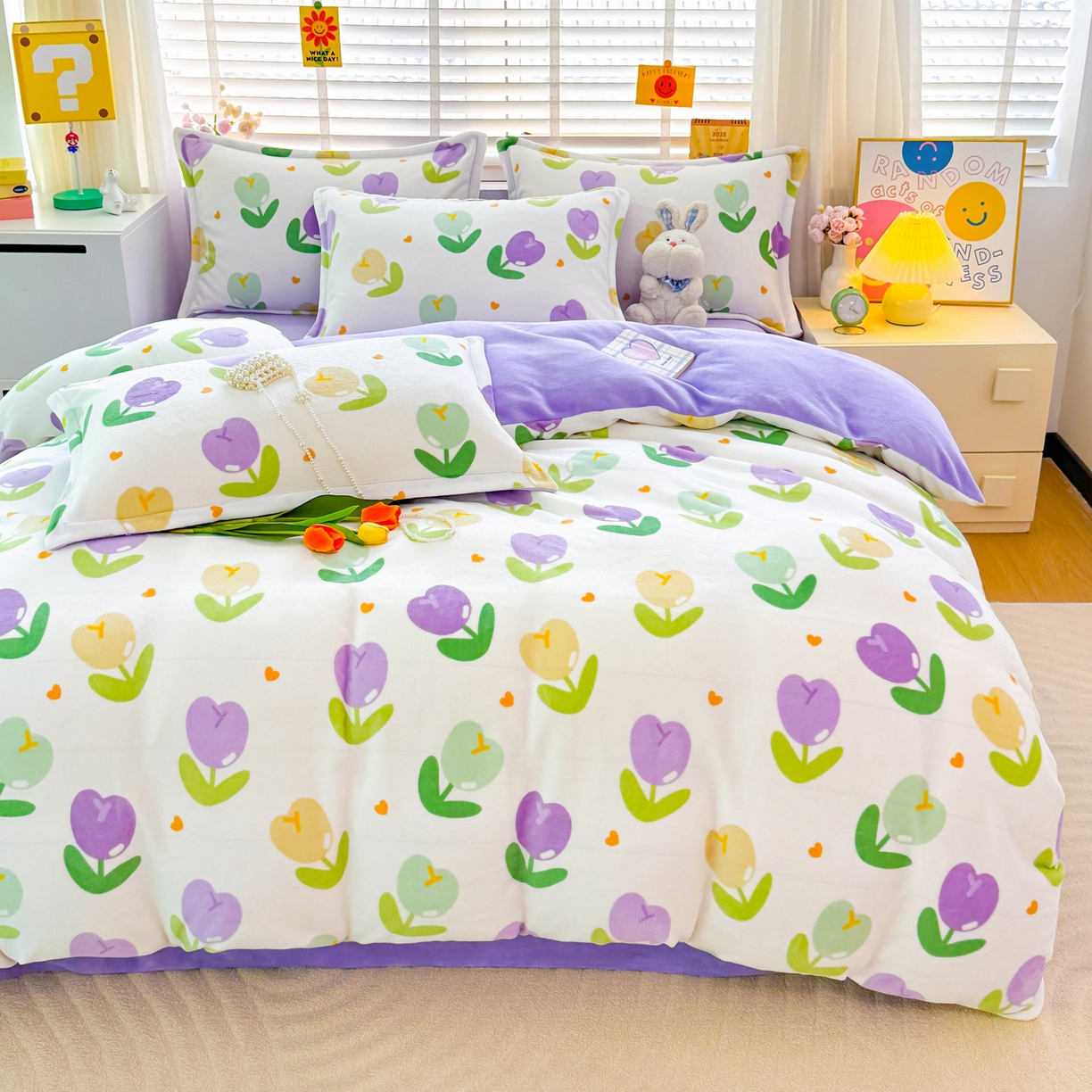 91家纺网 家纺一手货源 找家纺 坦客毯业 2025新款印花牛奶绒四件套 郁金香