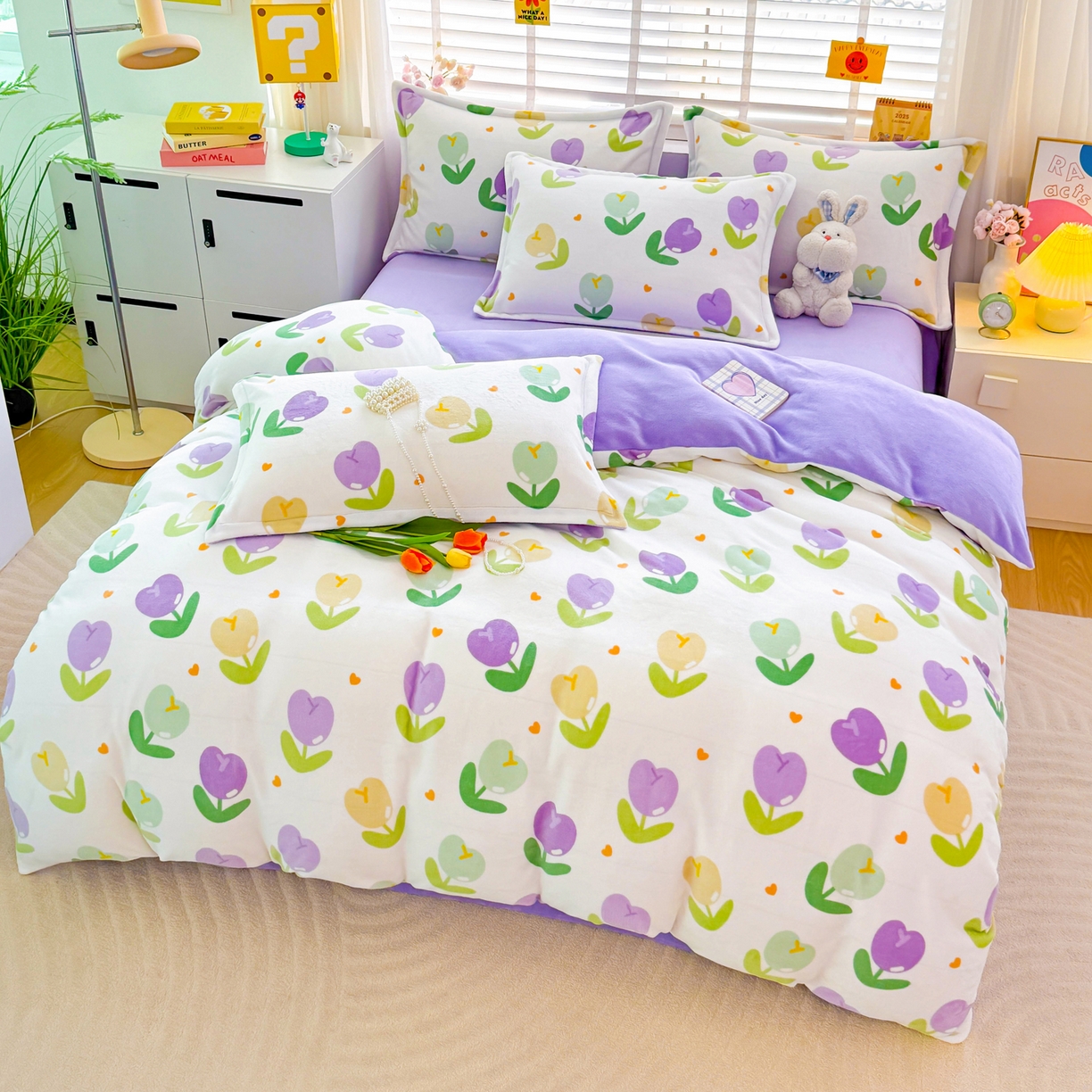 91家纺网 家纺一手货源 找家纺 坦客毯业 2025新款印花牛奶绒四件套 郁金香