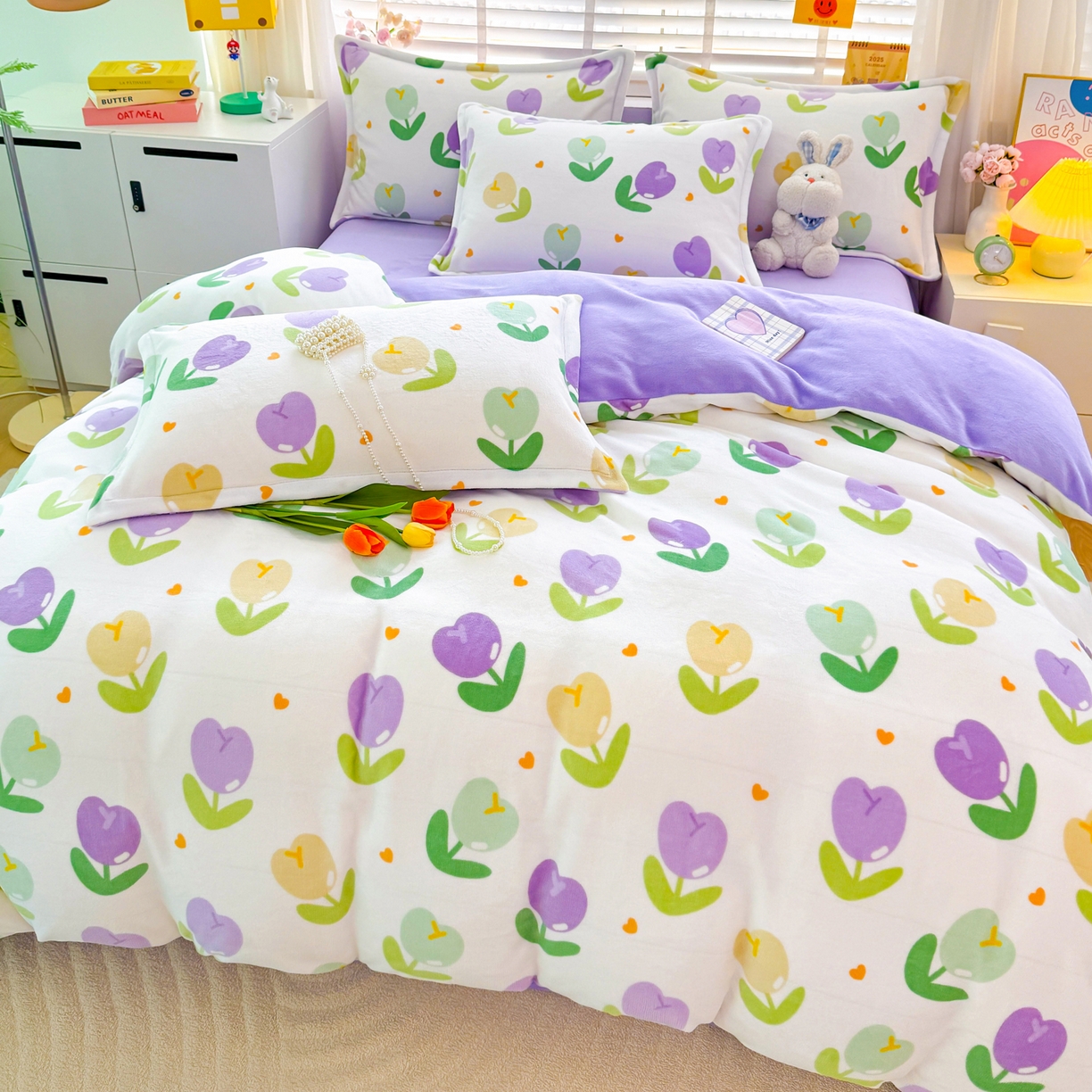 91家纺网 家纺一手货源 找家纺 坦客毯业 2025新款印花牛奶绒四件套 郁金香