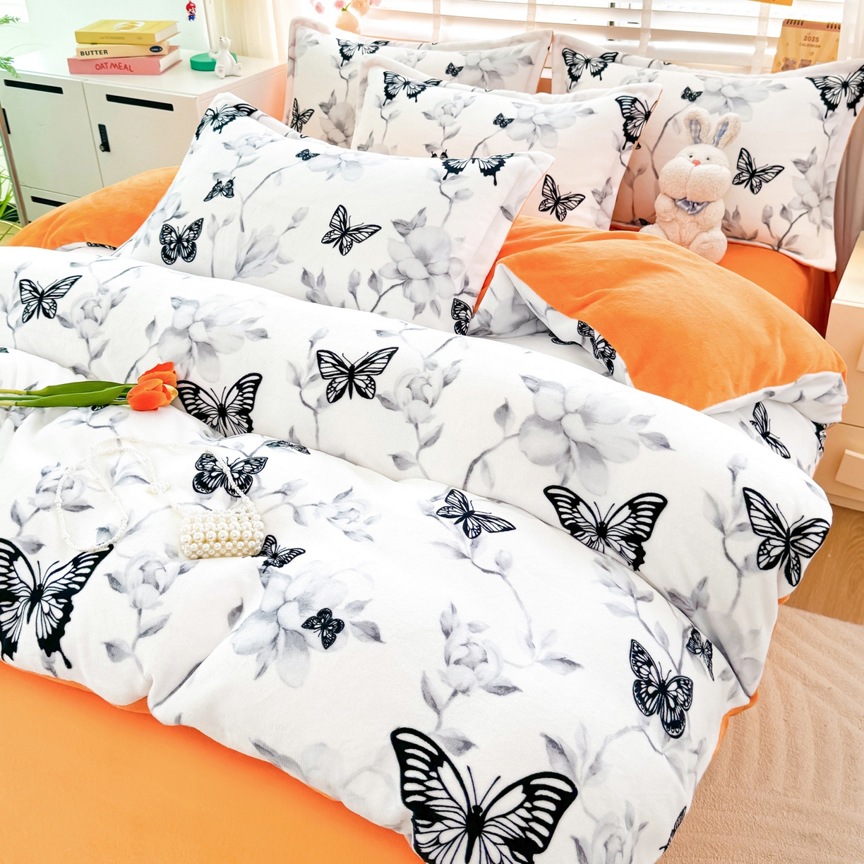 91家纺网 家纺一手货源 找家纺 坦客毯业 2025新款印花牛奶绒四件套 蝶恋