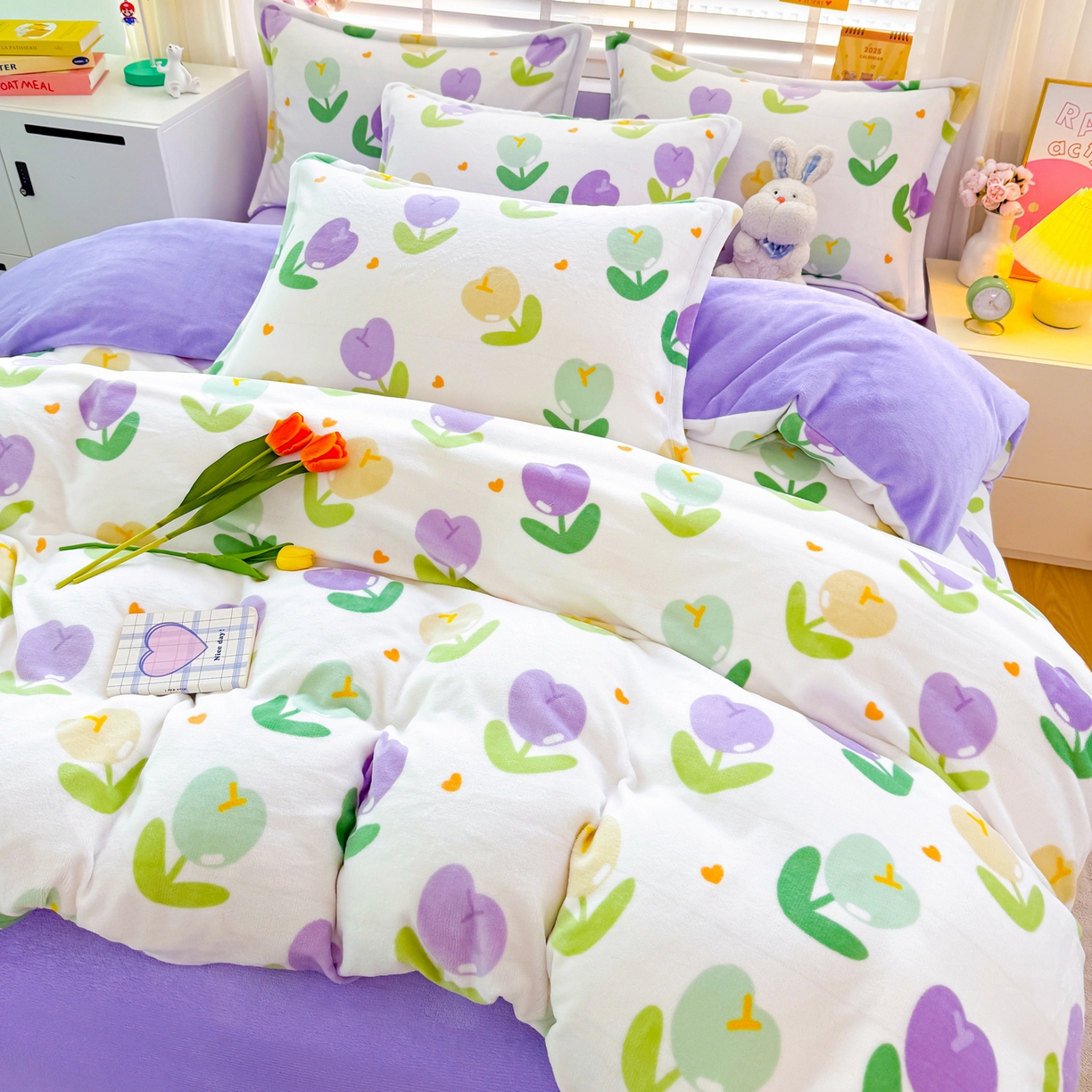 91家纺网 家纺一手货源 找家纺 坦客毯业 2025新款印花牛奶绒四件套 郁金香