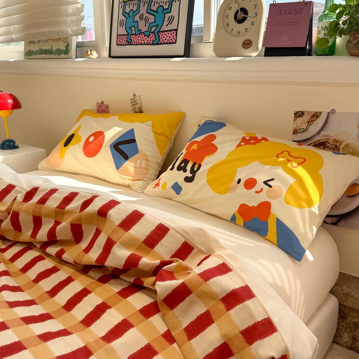 91家纺网 家纺一手货源 找家纺 珺柔家纺 2025新款数码印花枕套全棉磨毛毛巾绣卡通四件套 圣诞小丑