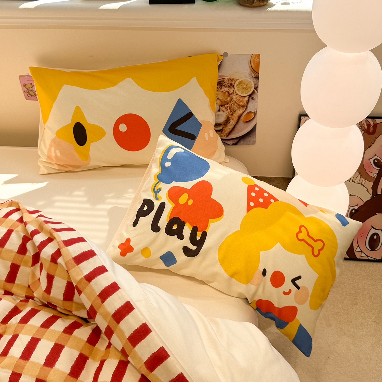 91家纺网 家纺一手货源 找家纺 珺柔家纺 2025新款数码印花枕套全棉磨毛毛巾绣卡通四件套 圣诞小丑